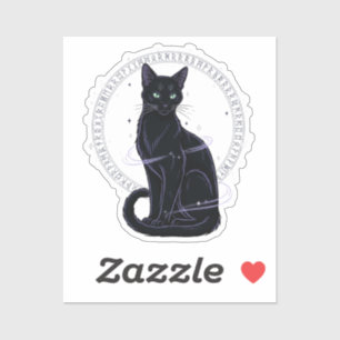 Feline Familiar - Gothic Black Cat with Runes Aufkleber