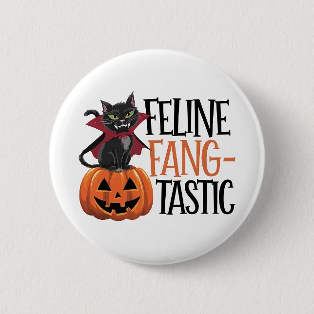 Feline Fang-tastisches Halloween Vampire Cat Desig Button (Vorderseite)