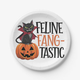 Feline Fang-tastisches Halloween Vampire Cat Desig Pappteller