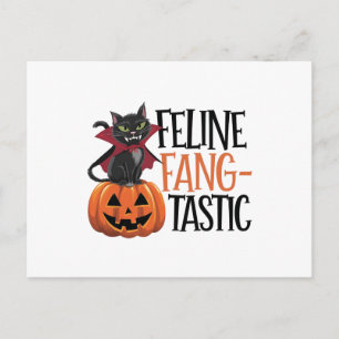 Feline Fang-tastisches Halloween Vampire Cat Desig Postkarte