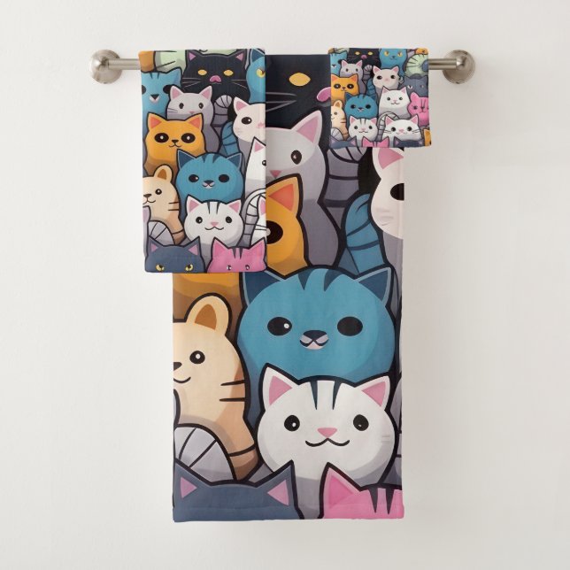 Feline Fantasy: Niedliche Anime Cats Galore Badhandtuch Set (Insitu)
