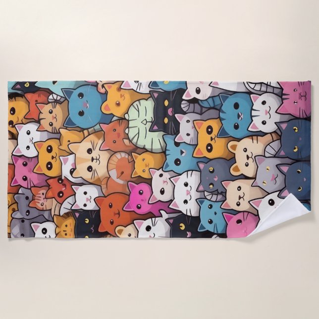 Feline Fantasy: Niedliche Anime Cats Galore Strandtuch (Vorderseite)