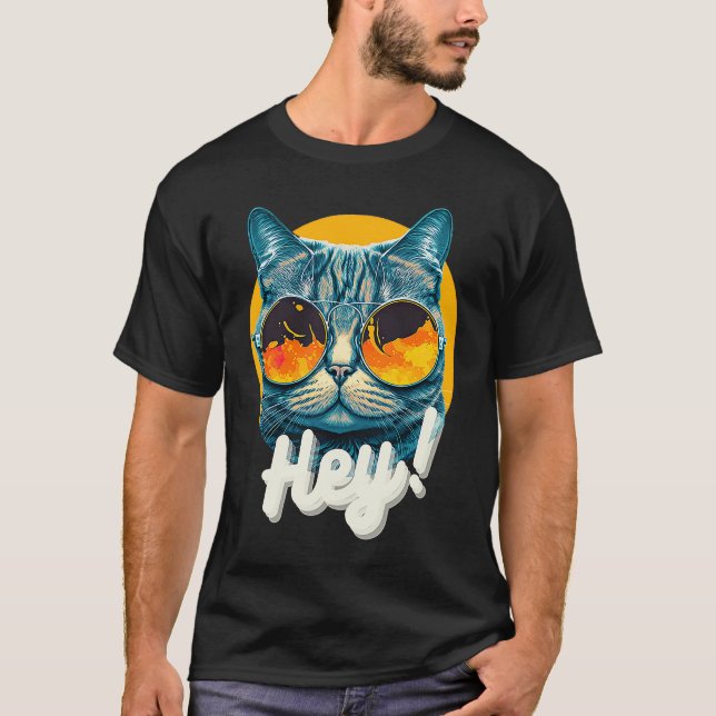 Feline Fashion Hey Cat Wearing Sonnenbrille T-Shirt (Vorderseite)