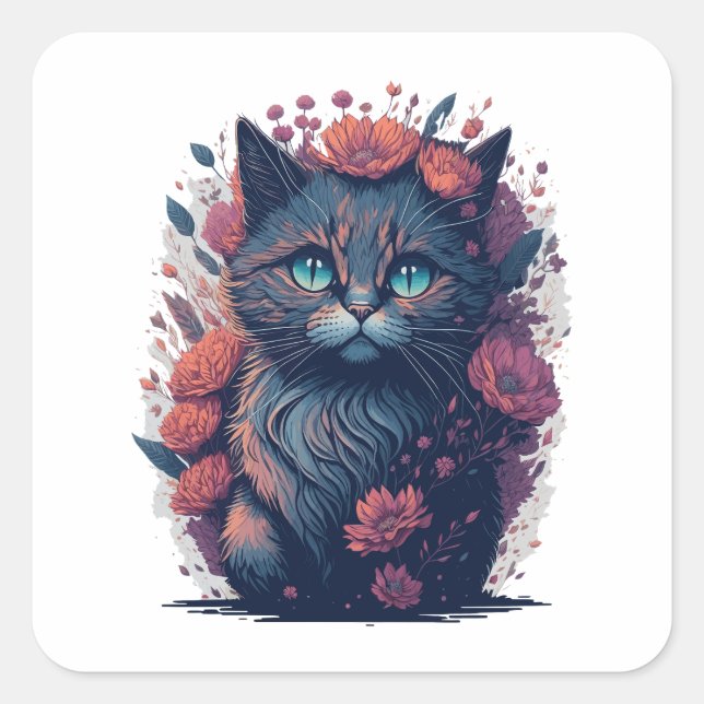 Feline Fashion Quadratischer Aufkleber (Vorderseite)