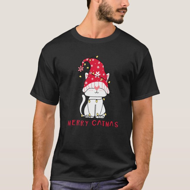 Feline Festive  Xmas Holiday Merry Catmas Party T-Shirt (Vorderseite)