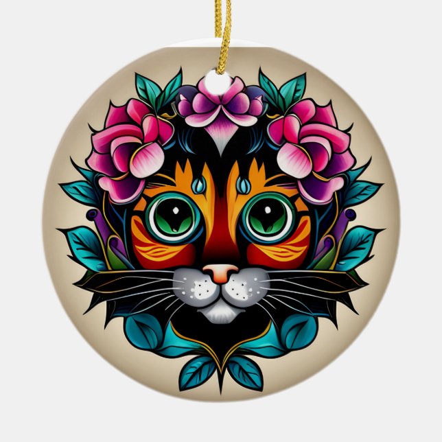 Feline Fiesta: Mexikanische Volkskunst Inspiriert  Keramik Ornament (Vorne)