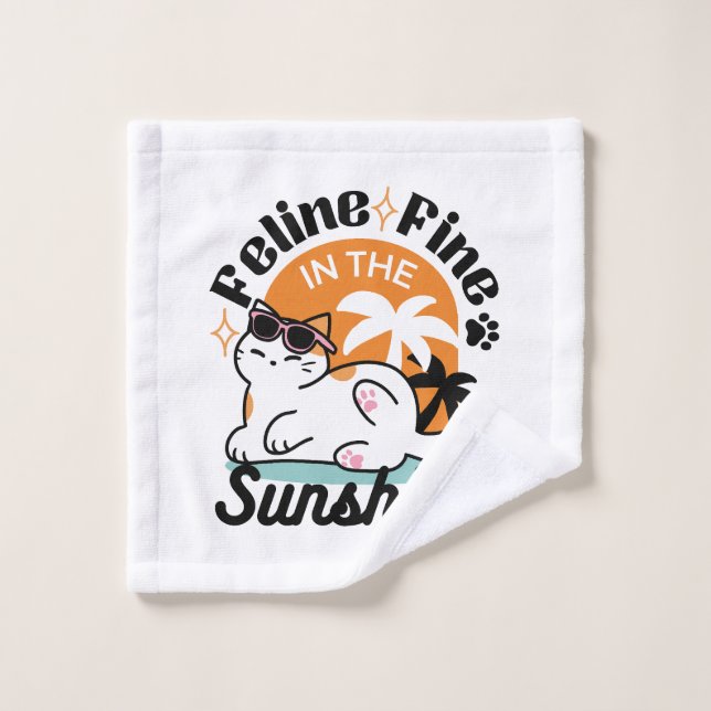 Feline fin au soleil - Chat Tropical relaxé (Gant de toilette)