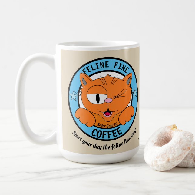 FELINE FINE COFFEE Niedlicher Cartoon Cat Señor Ga Kaffeetasse (Mit Donut)