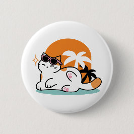 Feline Fine in the Sunshine - Entspannte Tropenkat Button