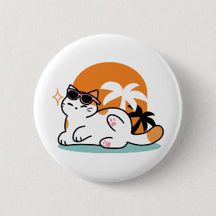 Feline Fine in the Sunshine - Entspannte Tropenkat Button