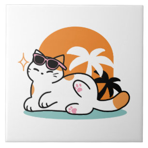 Feline Fine in the Sunshine - Entspannte Tropenkat Fliese