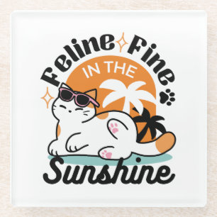 Feline Fine in the Sunshine - Entspannte Tropenkat Glasuntersetzer