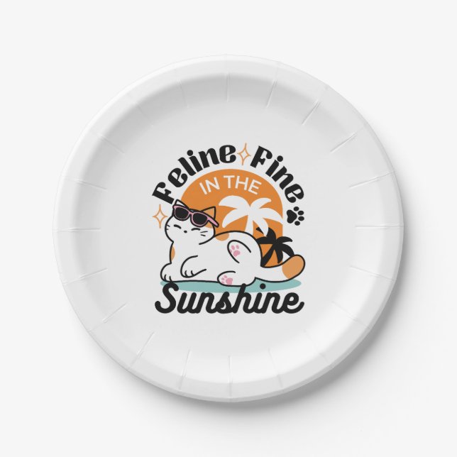 Feline Fine in the Sunshine - Entspannte Tropenkat Pappteller (Vorderseite)