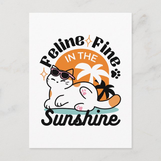 Feline Fine in the Sunshine - Entspannte Tropenkat Postkarte (Vorderseite)