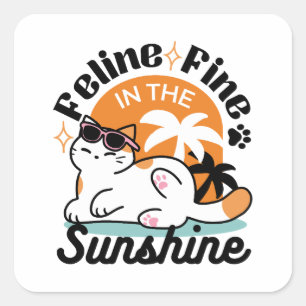 Feline Fine in the Sunshine - Entspannte Tropenkat Quadratischer Aufkleber