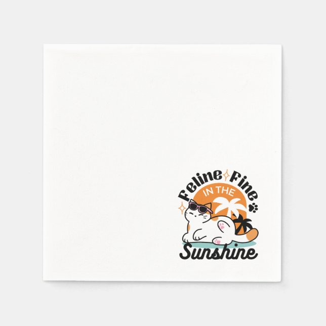 Feline Fine in the Sunshine - Entspannte Tropenkat Serviette (Vorderseite)