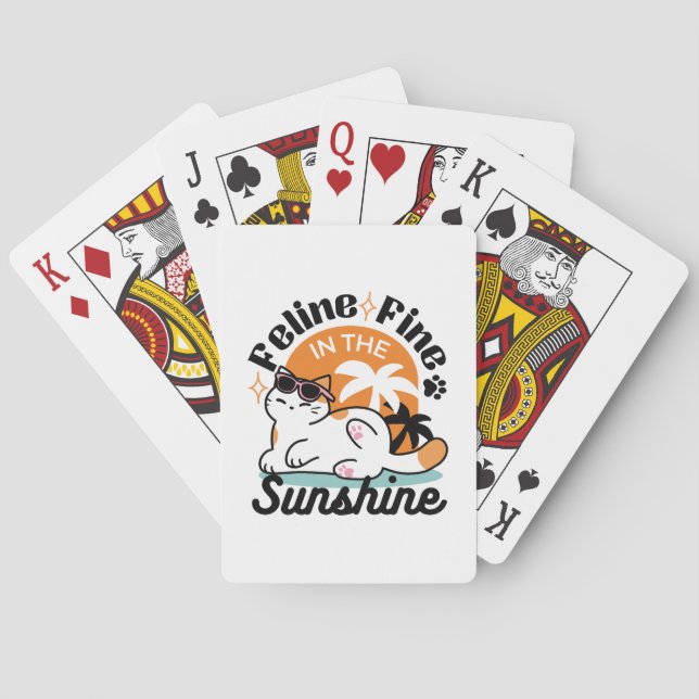 Feline Fine in the Sunshine - Entspannte Tropenkat Spielkarten (Rückseite)