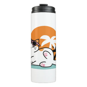 Feline Fine in the Sunshine - Entspannte Tropenkat Thermosbecher