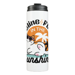 Feline Fine in the Sunshine - Entspannte Tropenkat Thermosbecher