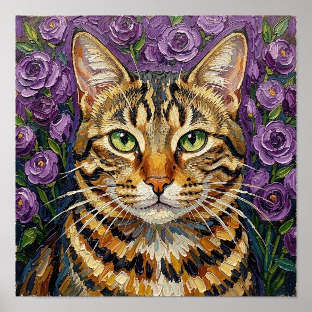 Feline & Floral | Cute Artistic Cat  Poster (Vorne)