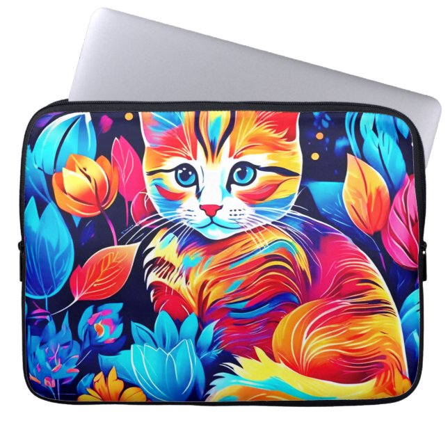 Feline Floral Fantasy Laptopschutzhülle (Vorderseite)