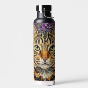 Feline & Floral   Süße künstlerische Katze  Trinkflasche