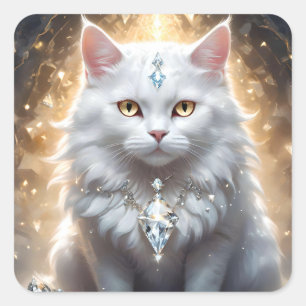 "Feline Fortune: The Diamond Dripped Diva" Quadratischer Aufkleber