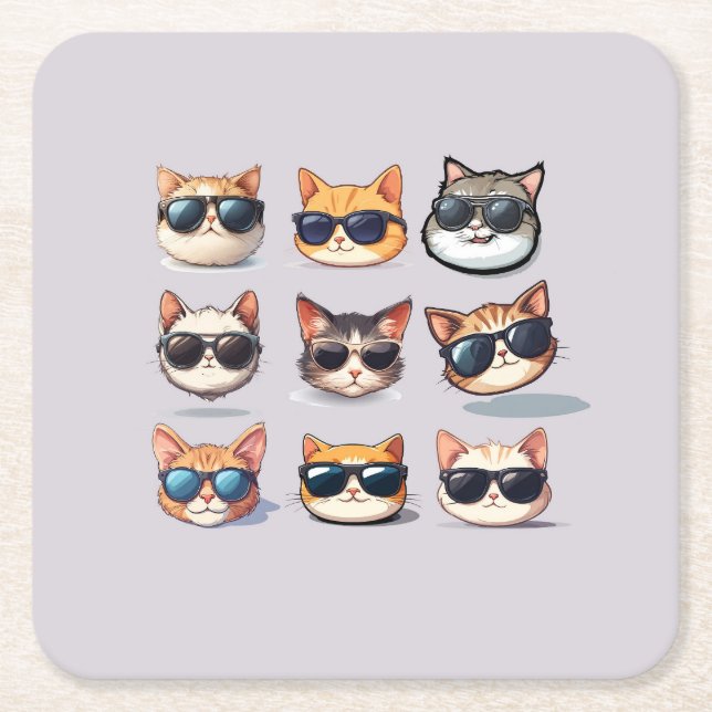 Feline Frenzy - Cat theme Paper Untersetzer (Vorderseite)