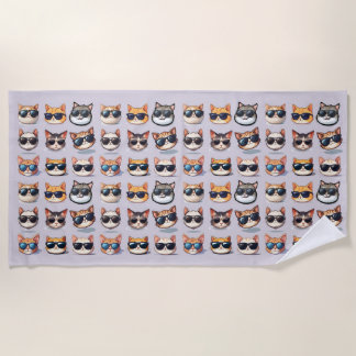 Feline Frenzy Light Lila Cat Theme Beach Handtuch