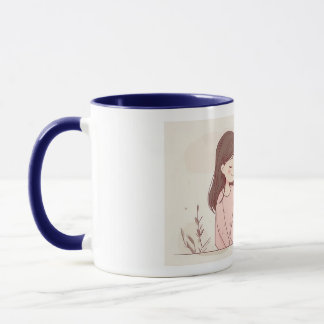 "Feline Friendship" Ceramic Mug - White with Blue  Tasse