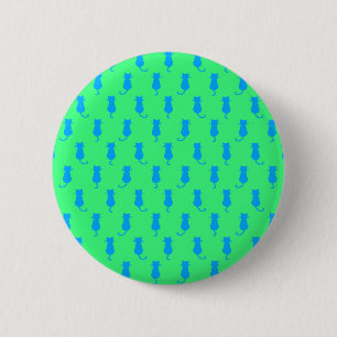Feline Fun Forever Whimsical Blaue Katzen Limegrün Button