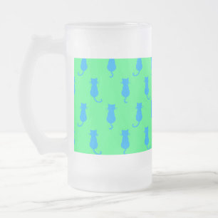 Feline Fun Forever Whimsical Blaue Katzen Limegrün Mattglas Bierglas