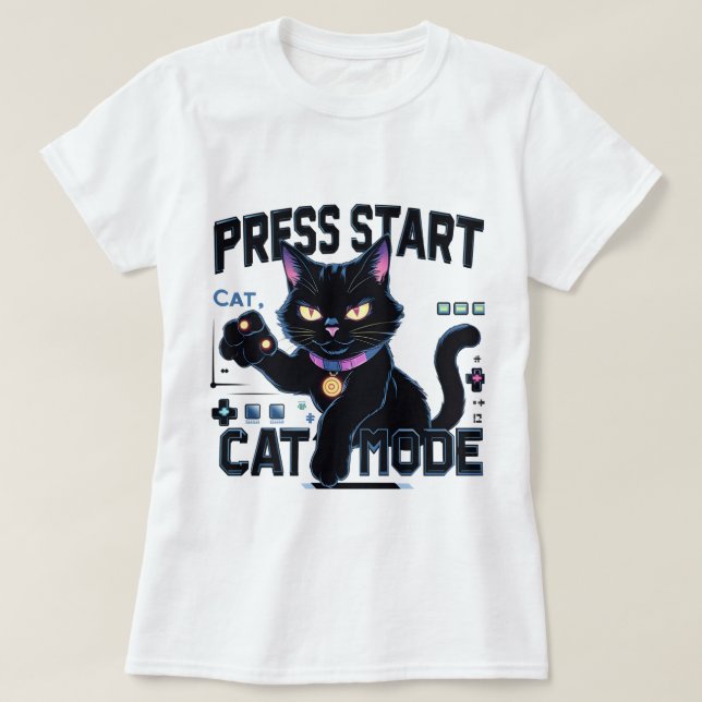 Feline Gamer | Niedliches Spieldesign T-Shirt (Design vorne)