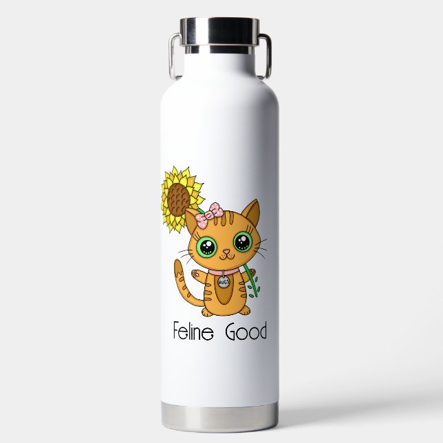 Feline Good | Niedlicher Cartoon Kitty Cat Pub Trinkflasche (Vorderseite)