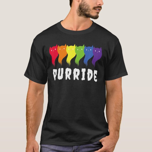 Feline He Purride Lgbt Gay Pride Cat T-Shirt (Vorderseite)