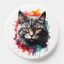 Feline Kitty Gray Tiger Striped Cat Wasserfarbe Ku