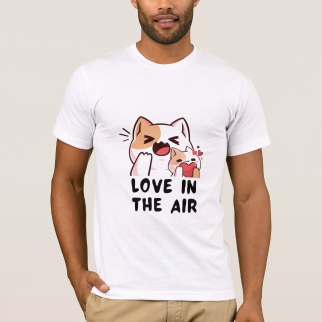 Feline Liebe Schwebend T-Shirt (Vorderseite)