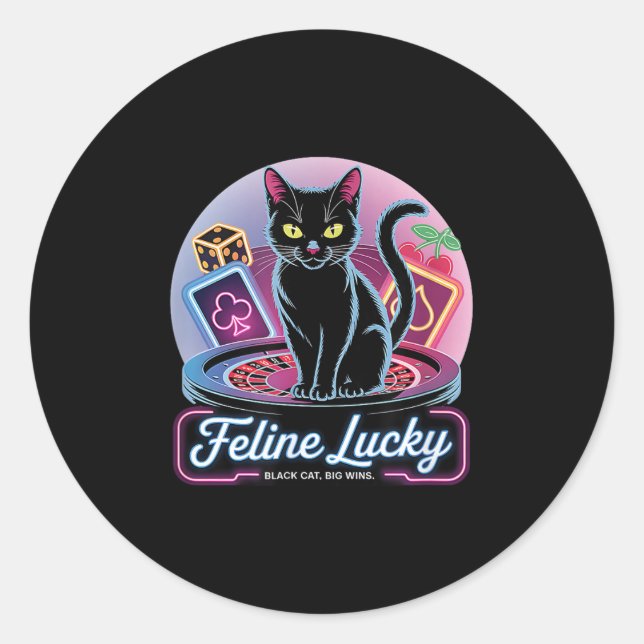 Feline Lucky Gambling Casino Cat Game Player &amp Runder Aufkleber (Vorderseite)