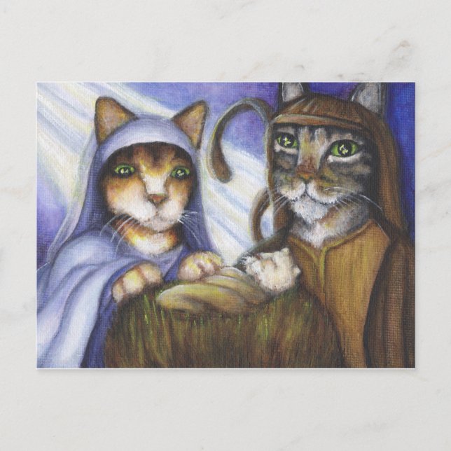 Feline Nativité Chats Noël Carte postale (Devant)