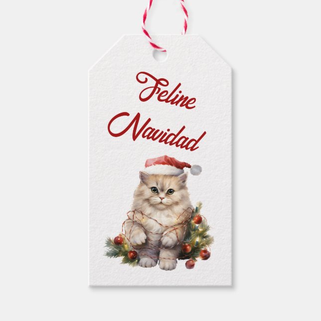 Feline Navidad Cat Gift Tags Geschenkanhänger (Vorderseite)