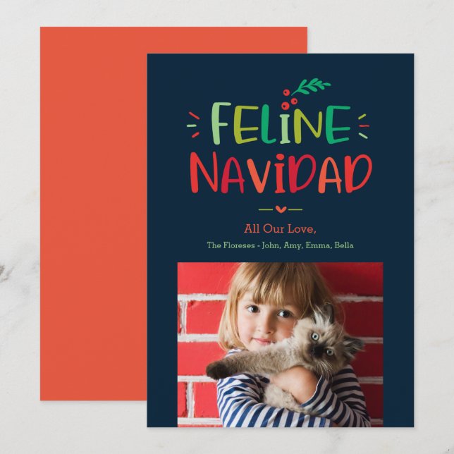 Feline Navidad Pet Carte photo de vacances (Devant / Derrière)