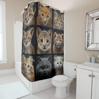 Feline Pets Cat Faces Shower Curtain Duschvorhang
