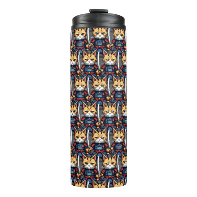 Feline Samurai Warrior Thermosbecher (Vorderseite)