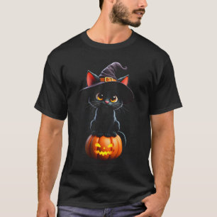 Feline Spooky Witchy Cat on Pumpkin T-Shirt