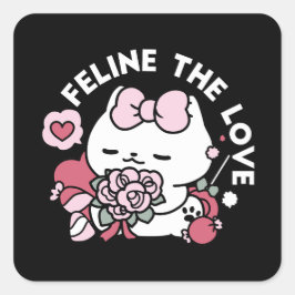 Feline the Liebe - Niedliches Katzen-Design von Va Quadratischer Aufkleber
