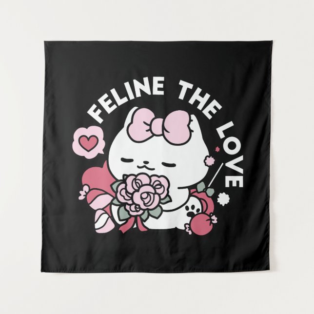 Feline the Liebe - Niedliches Katzen-Design von Va Wandteppich (Vorderseite)