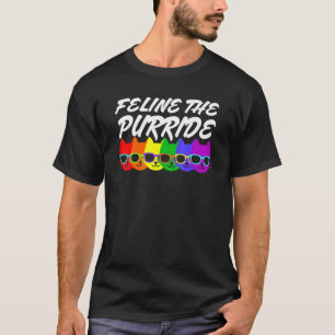 Feline The Purride Lgbt Gay Pride Cat Wearing Sung T-Shirt