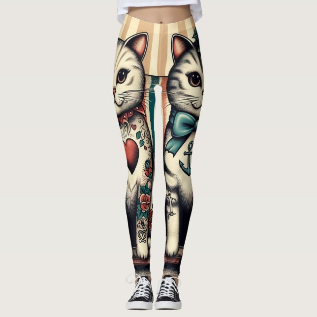 Feline vintage tattoo leggings (Vorderseite)