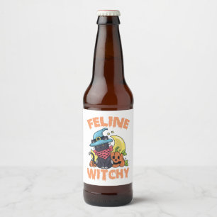 Feline Witchy Funny Spooky Halloween Cat Kitten Bierflaschenetikett