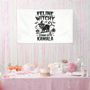 Feline Witchy Gonna Vote Kamala Halloween Banner